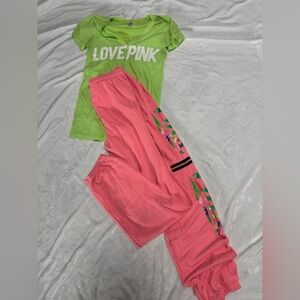 PINK VS Green and Pink Love Pink T-Shirt and Sweatpants Set